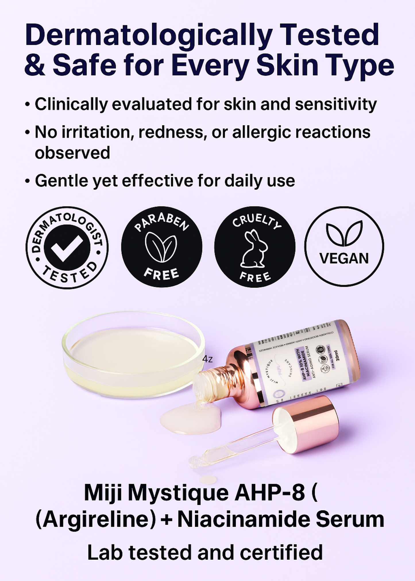 मिजी मिस्टिक AHP-8 (Argireline) पेप्टाइड 10% नियासिनमाइड एंटी-एजिंग सीरम के साथ - 30 मिली