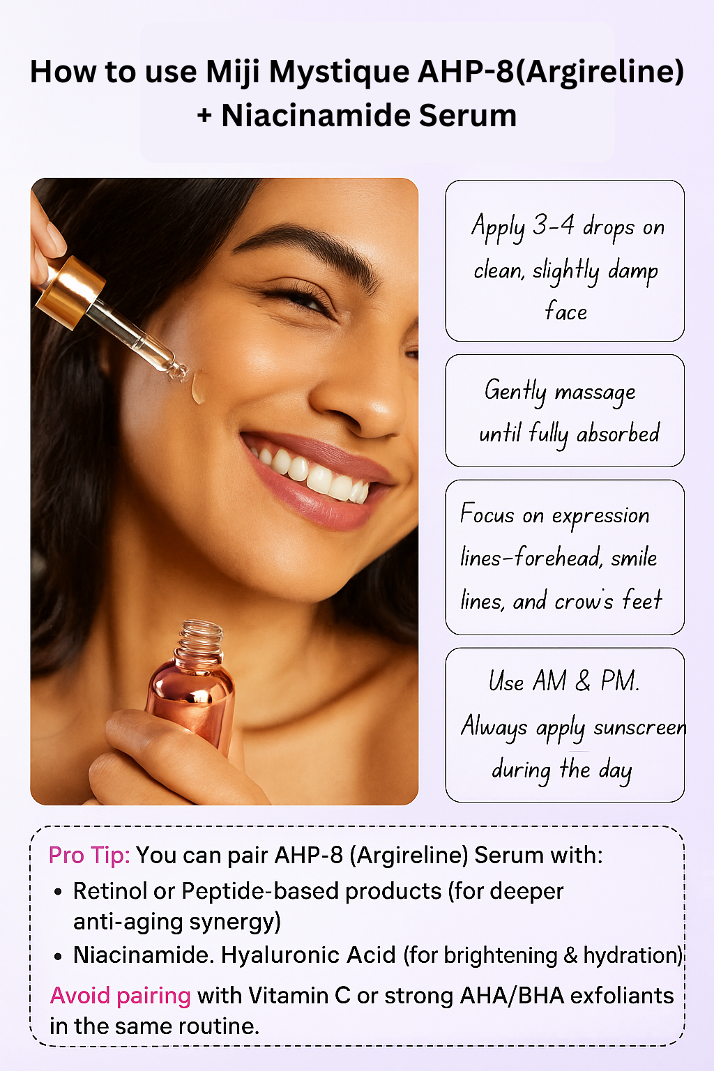 मिजी मिस्टिक AHP-8 (Argireline) पेप्टाइड 10% नियासिनमाइड एंटी-एजिंग सीरम के साथ - 30 मिली