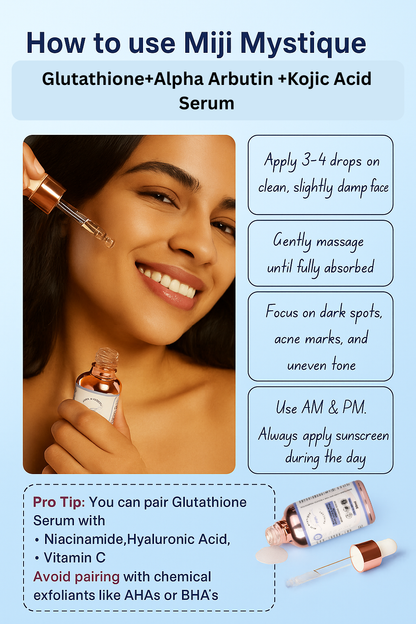 Miji Mystique Glutathione 10% with Kojic Acid & Alpha Arbutin Brightening Serum – 30ml