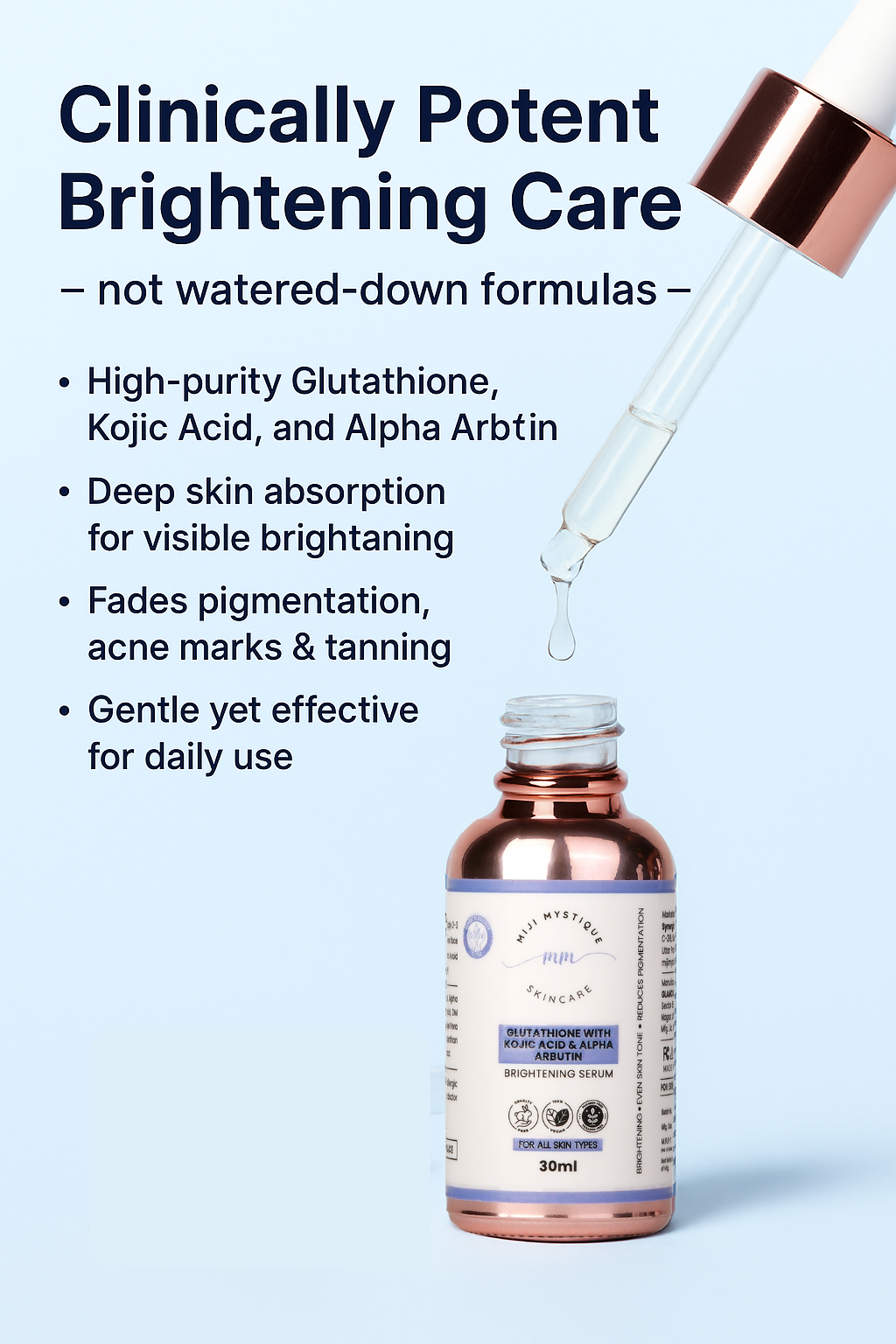 Miji Mystique Glutathione 10% with Kojic Acid & Alpha Arbutin Brightening Serum – 30ml