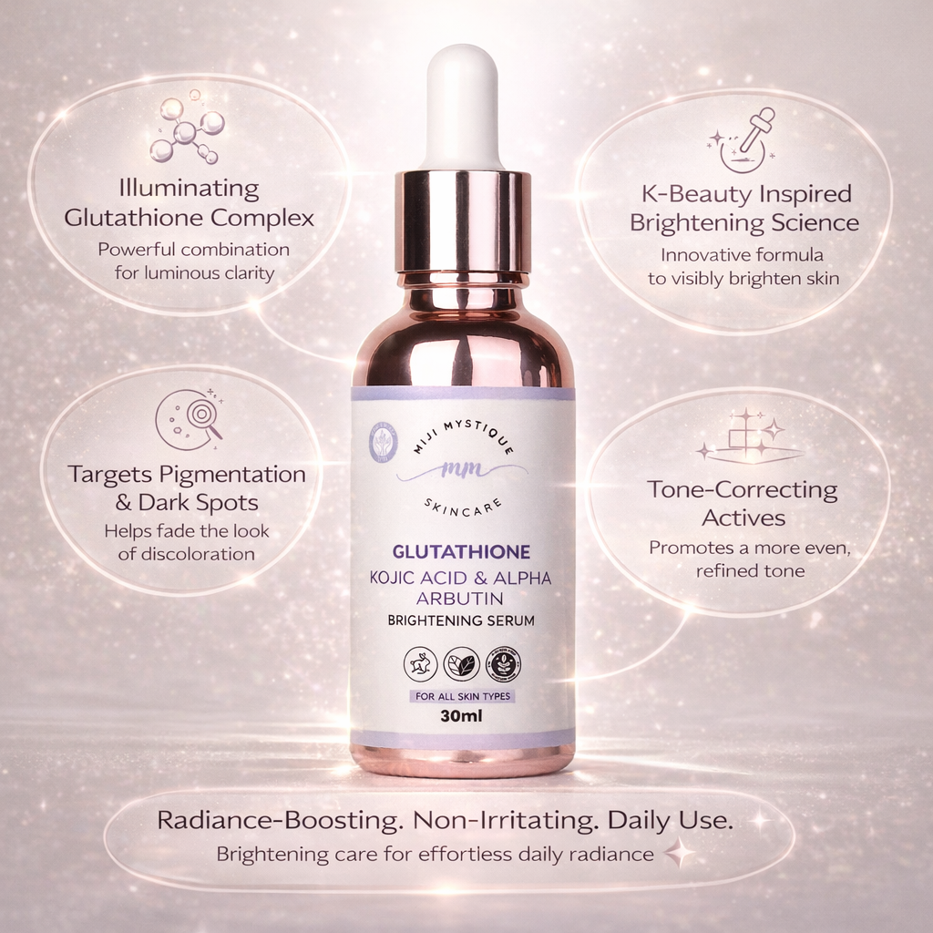 मिजी मिस्टिक ग्लूटाथियोन 10% कोजिक एसिड और अल्फा आर्बुटिन ब्राइटनिंग सीरम के साथ - 30 मि.ली.