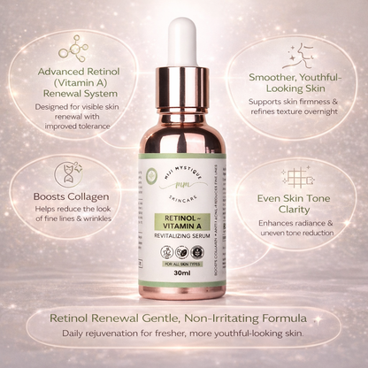 मिजी मिस्टिक रेटिनॉल (विटामिन ए) रिवाइटलाइजिंग सीरम 2% – सभी प्रकार की त्वचा के लिए – 30ml